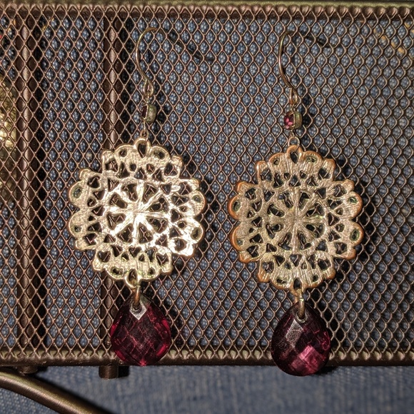 Silver Etched Earrings with Amethyst Bead - Picture 4 of 4